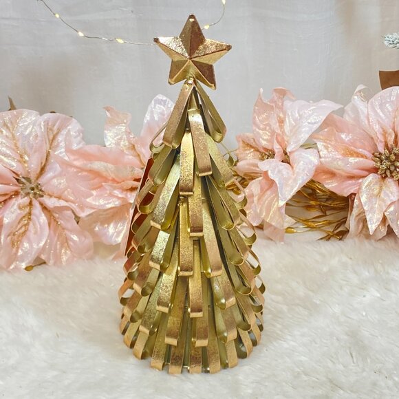 Christian Lacroix Maison Gold Metal Holiday Modern Christmas Tree Figure 12" New - Picture 3 of 4